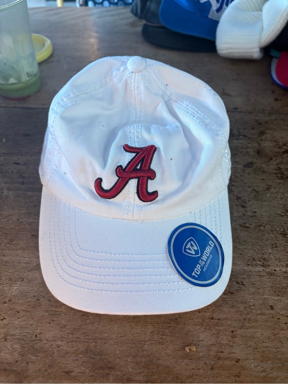 Top of the World White Baseball Cap with Red 'A' Logo
